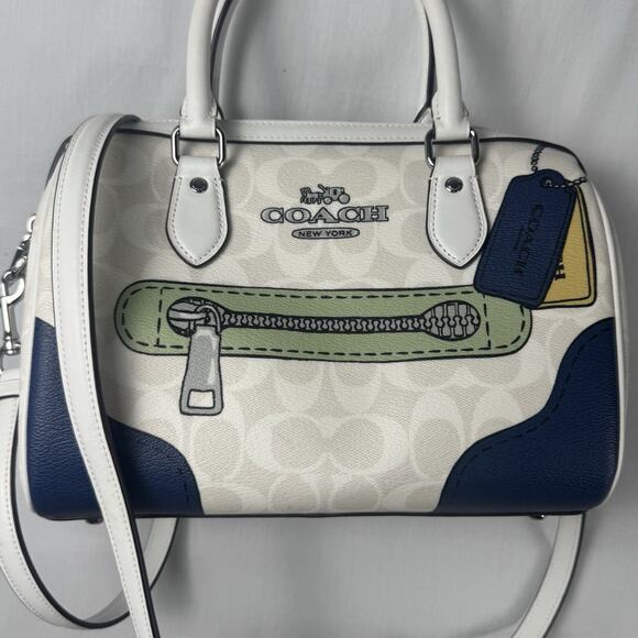 COACH Rowan Satchel In Signature Canvas With Trompe L'oeil Print CH168 White - Picture 1 of 13